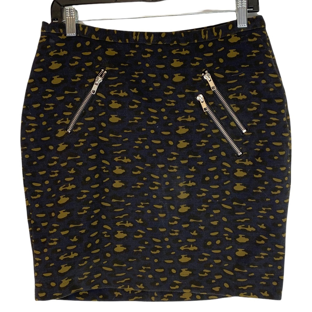 🌷 Maison Scotch Punk Radar Blue/Khaki Leopard Print Skirt Size 3